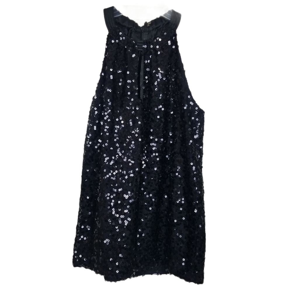 Tahari Black Sequined Cutout Tank Blouse XS